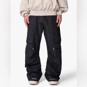 Mnml Mens Cross Zip Cargo Pants Oversized Baggy Barrel Leg In Black Size S